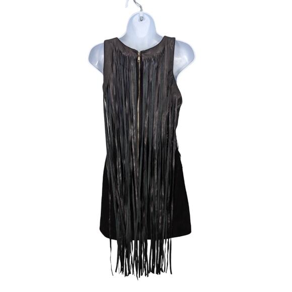 Nasty Gal Black Leather Suede Sleeveless Mini Dress Long Fringe Mesh Back Small - Picture 3 of 14